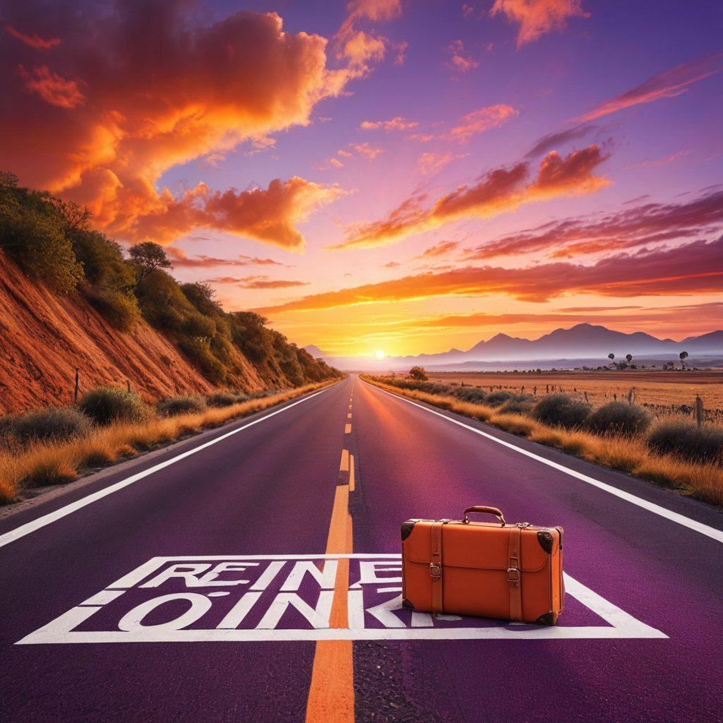 A visually engaging checklist spread out on a scenic road leading into the horizon, with icons representing various travel essentials like a car, map, and suitcase. Include a vibrant sunset in the background casting warm, inviting colors, alongside a few road signs marking different fun destinations. A subtle overlay of text highlights 'Rental to Road' at the top. super-realistic. vibrant colors. 3D.